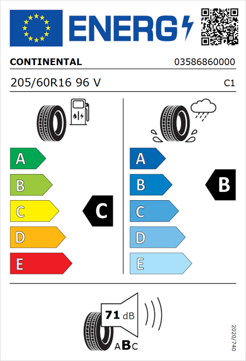 Tyre Label for Continental ContiPremiumContact 5 SSR 205/60R16 96V