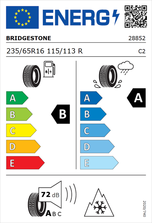 Tyre Label for Bridgestone Duravis All Season 235/65R16 115/113R
