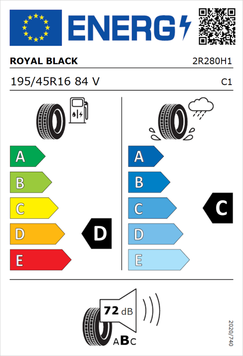 Tyre Label for Royal Black Performance 195/45R16 84V