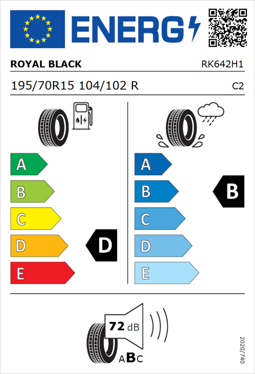 Tyre Label for Royal Black Commercial 195/70R15 104/102R